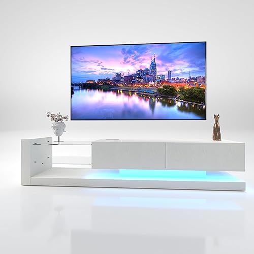 Miniatura 7 de Soporte de TV LED para TV de 55, 65, 75 pulgadas, centro de entretenimiento equipado con dos puertas abatibles, consola de TV de 50, 60, 70 (55.1