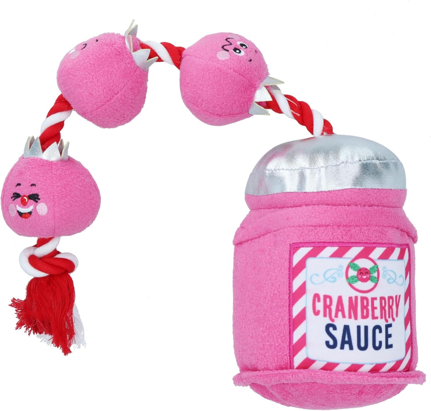 Dog Christmas Cranberry Sauce Rope Plush Toy Squeaky Rope Play Xmas Gift