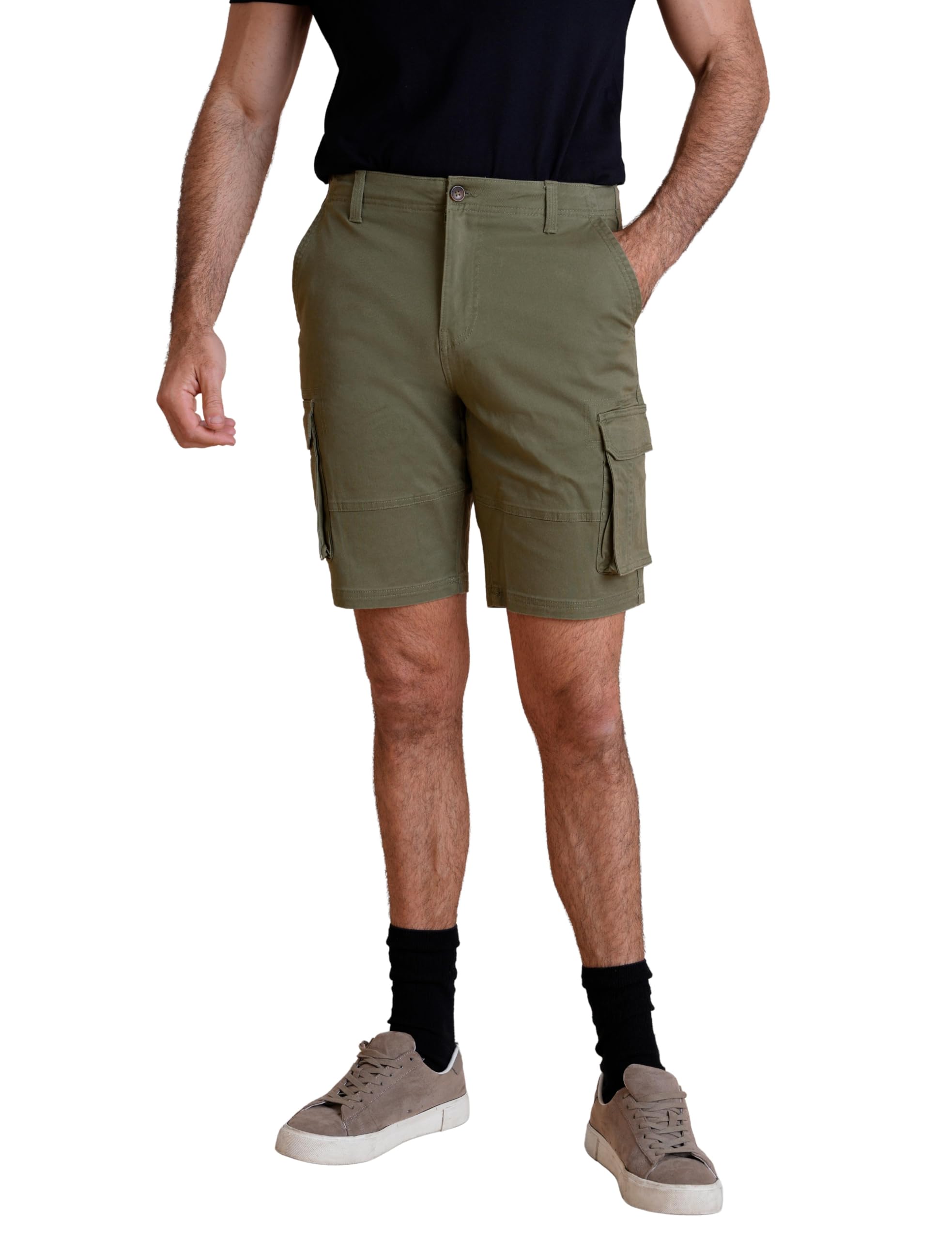 Enorsia Mens Multi-Pocket Cotton Shorts Mens Cargo Shorts with Regular Fit Olive Colour (36, Olive)