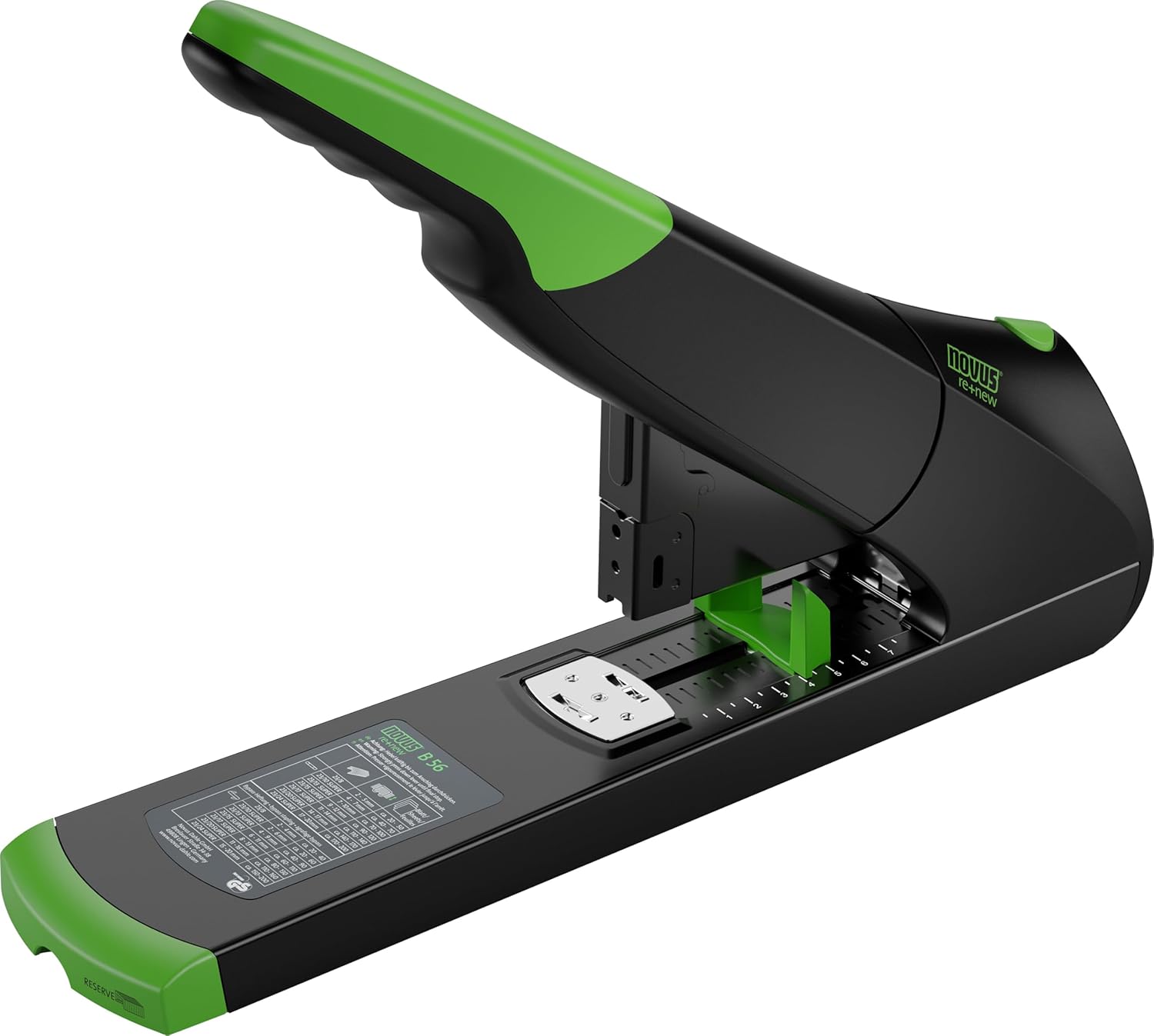 Novus B56 re+New Heavy Duty Stapler, 200 Sheet Capacity, Made of 82% Recycled Plastic, German Engineered, Adjustable Guide, 25 Yr. Warranty, Black (023-0066)