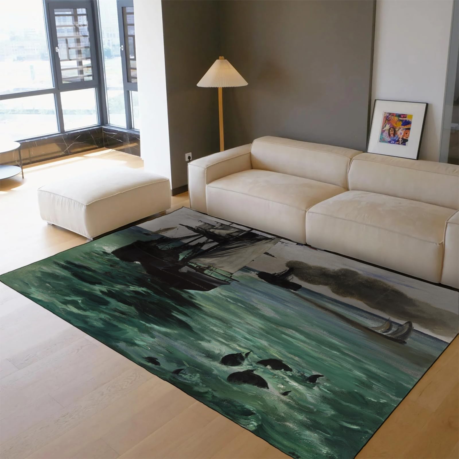 Tapis abstraits rouges blancs noirs pour masquer les imperfections du sol de salon