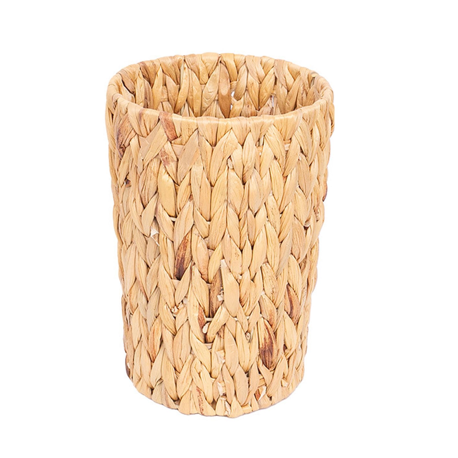 Elnwnnkc Handwoven Water Hyacinth Trash Container Stable Construction Woven Waste Bucket Rattan Garbage Bin for Indoor Use Offices Garbage Bin