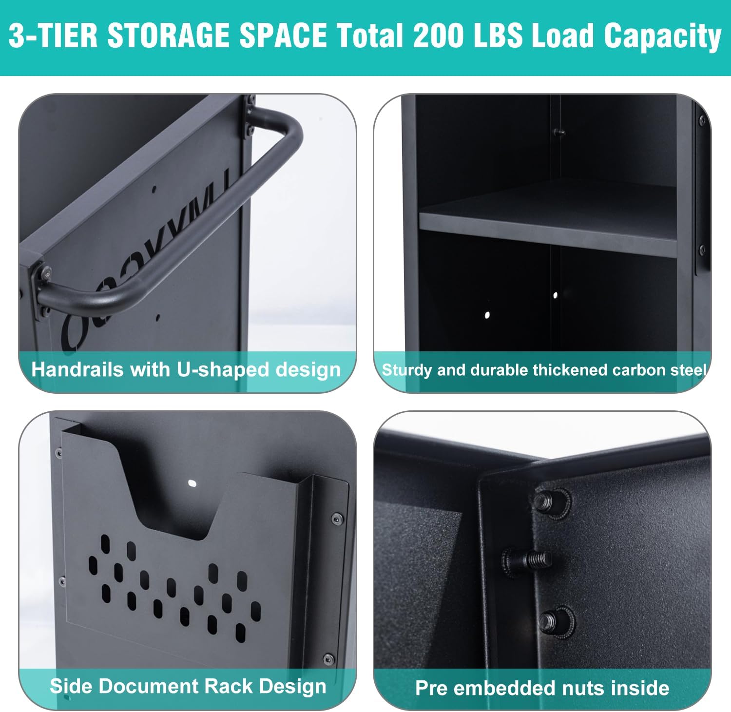 Library Carts with Wheels, 200LBS Single Sided L-Shaped Shelves with 2 Inch Lockable Wheels for Home Shelves Office and School, Book Carts (Black)