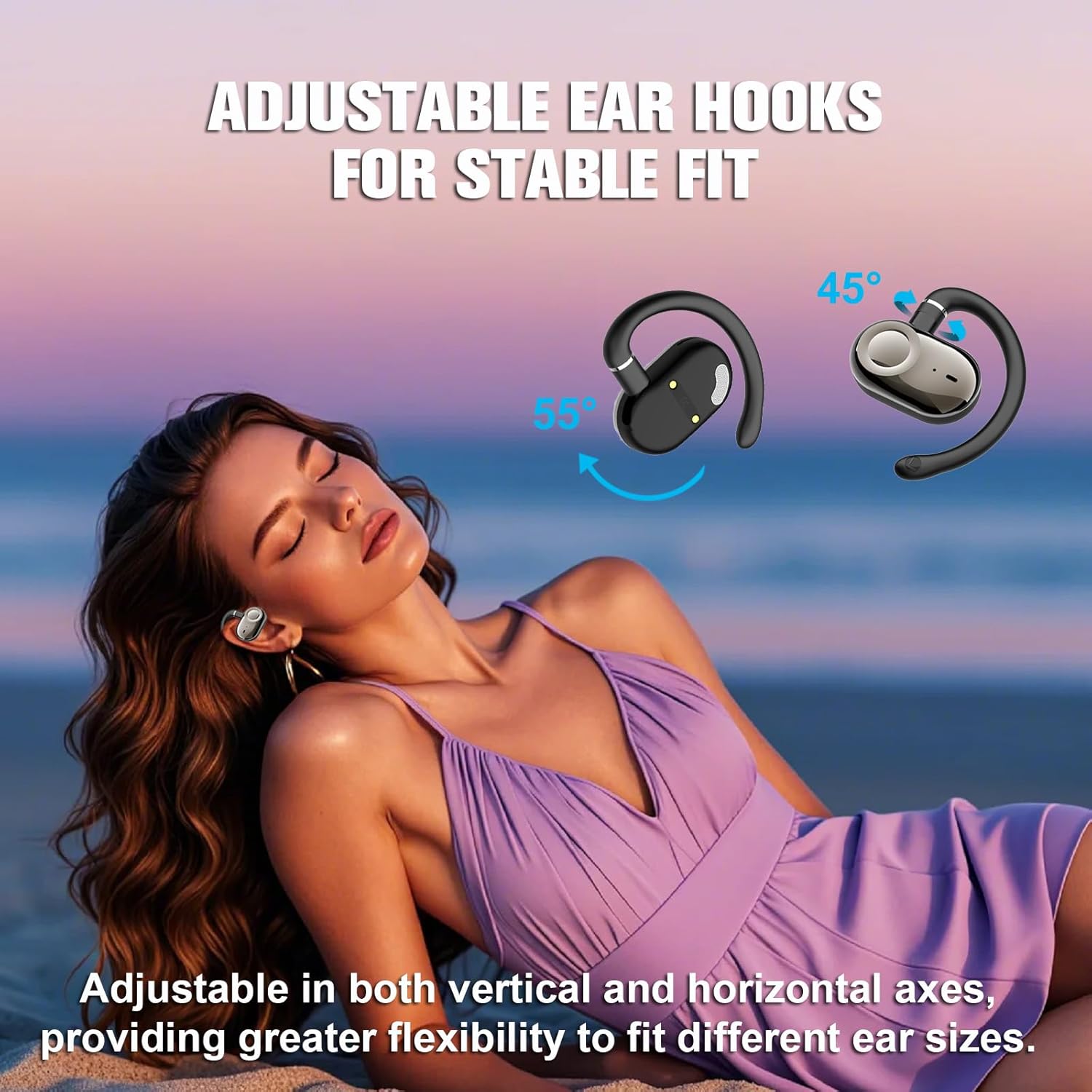 Xmenha Ows Hanging Earphones 5.4 Bluetooth Wireless Open Ear Bone Conduction Headphones Purple
