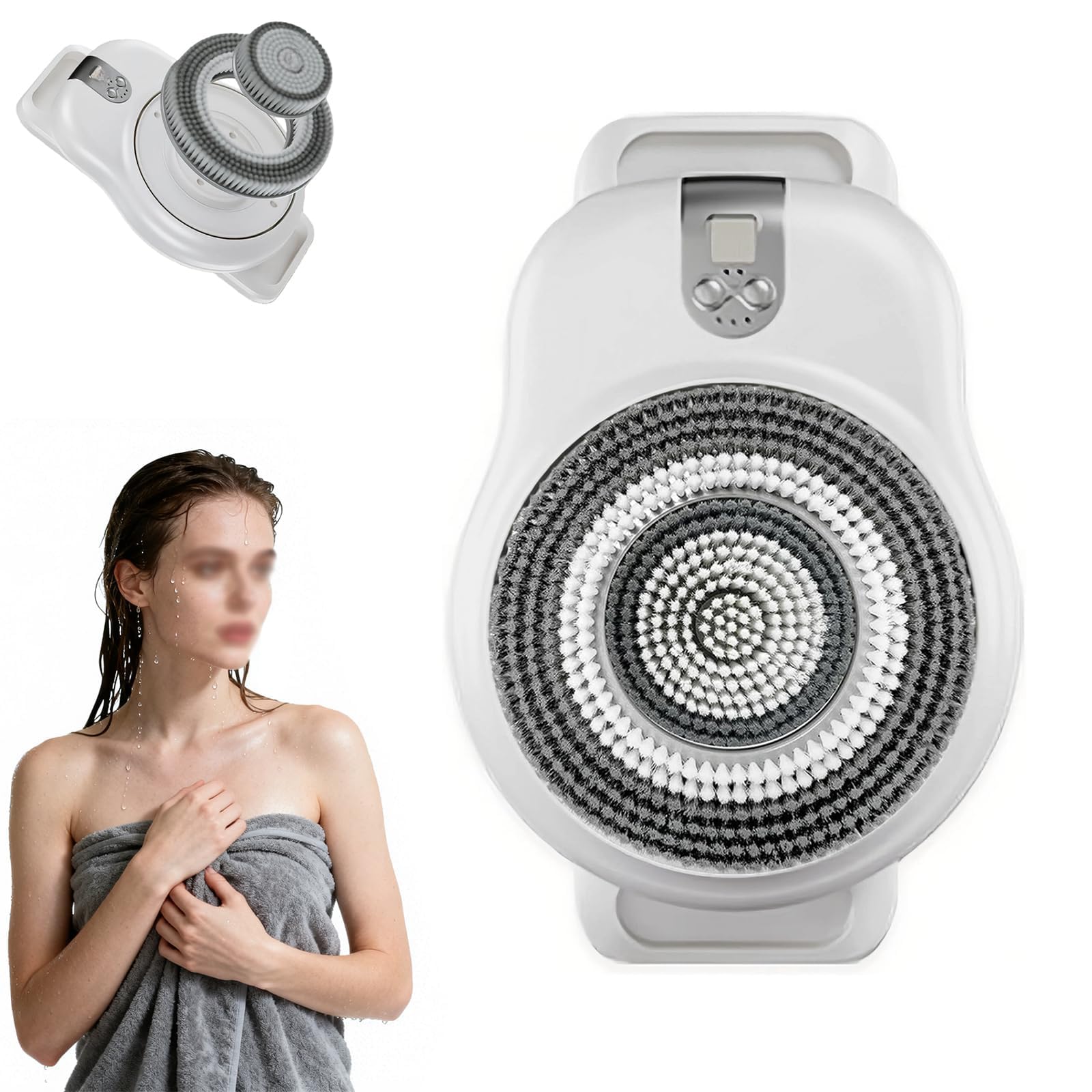 Spazzola Elettrica per Schiena Regolabile Su E Giù, Spazzola Elettrica per Schiena Completamente Automatica E Rotante 360°, Regolazione 3 Velocità, Dispositivo con Disco Spazzola Diviso,A