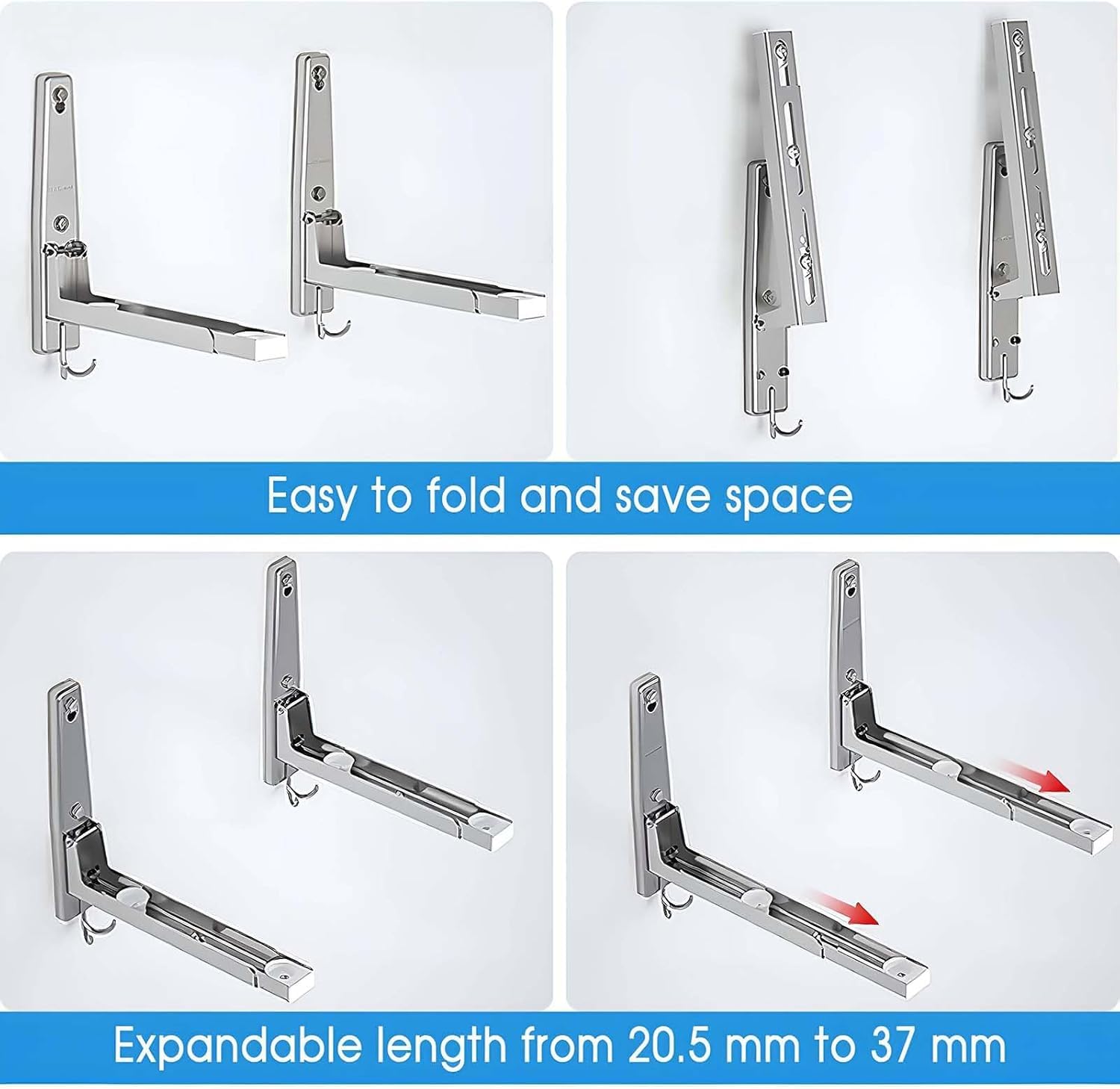 2 Microwave Wall Bracket, Universal Microwave Bracket Folding Shelf Bracket for Microwave Stainless Steel Wall Microwave Frame with Mounting Accessories Silver — view 5