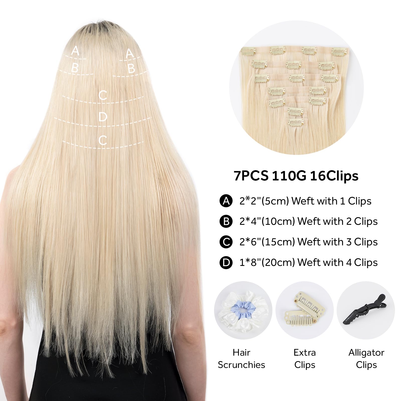 SOBEAUTY Clip in Hair Extensions, 100% Real Human Hair Remy Natural Volume Hair Extensions Clip-ins - Image 2