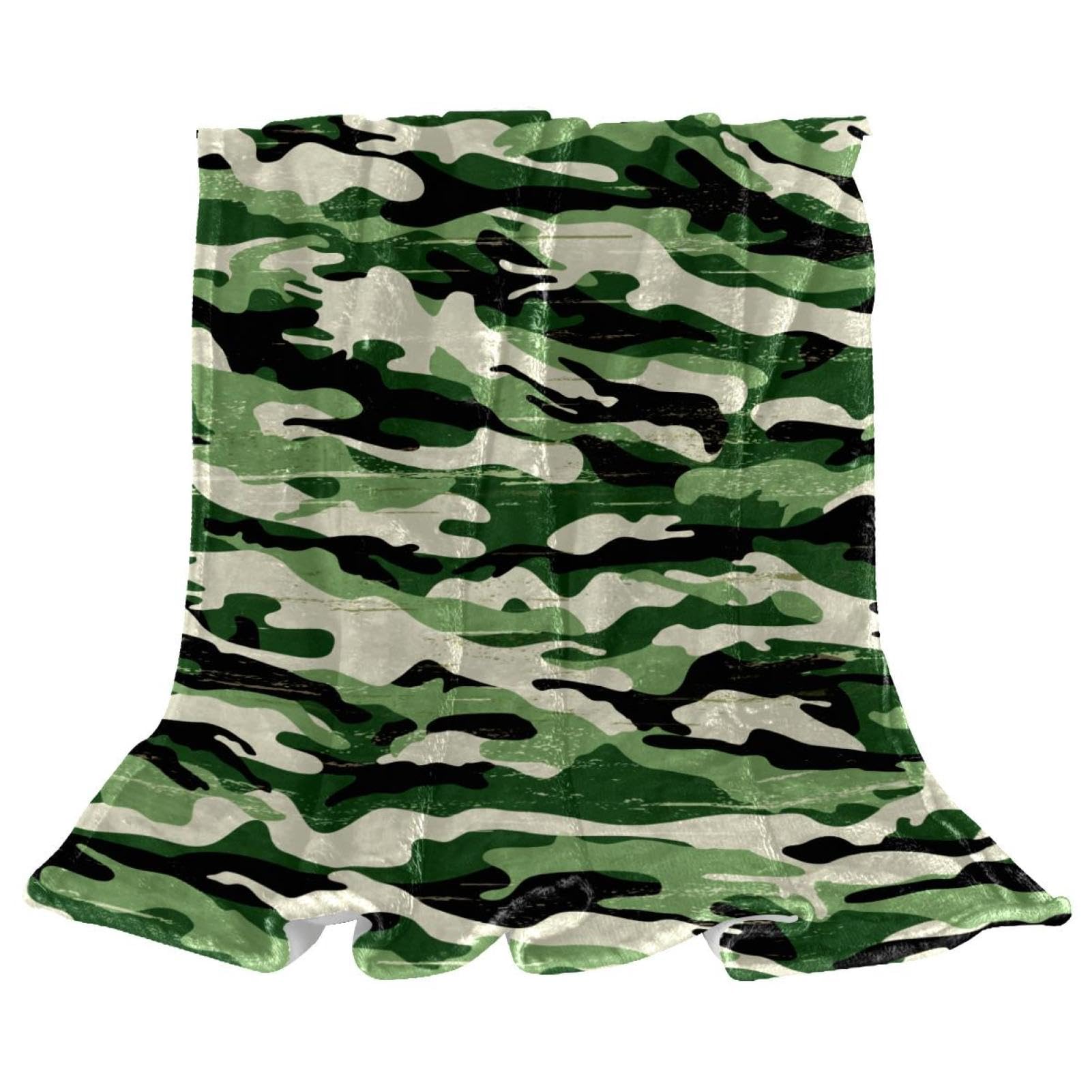Couverture polaire vert camo microfibre chaude et douce jeté de canapé 150x130cm