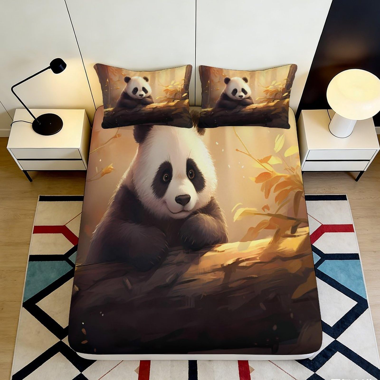 Kzqnxhjprl Style-8 3D Printed Panda Forest Fitted Sheet Microfiber Soft Anti-Slip Bed Cover For Bedroom Guest Room Decor 90X200x25cm