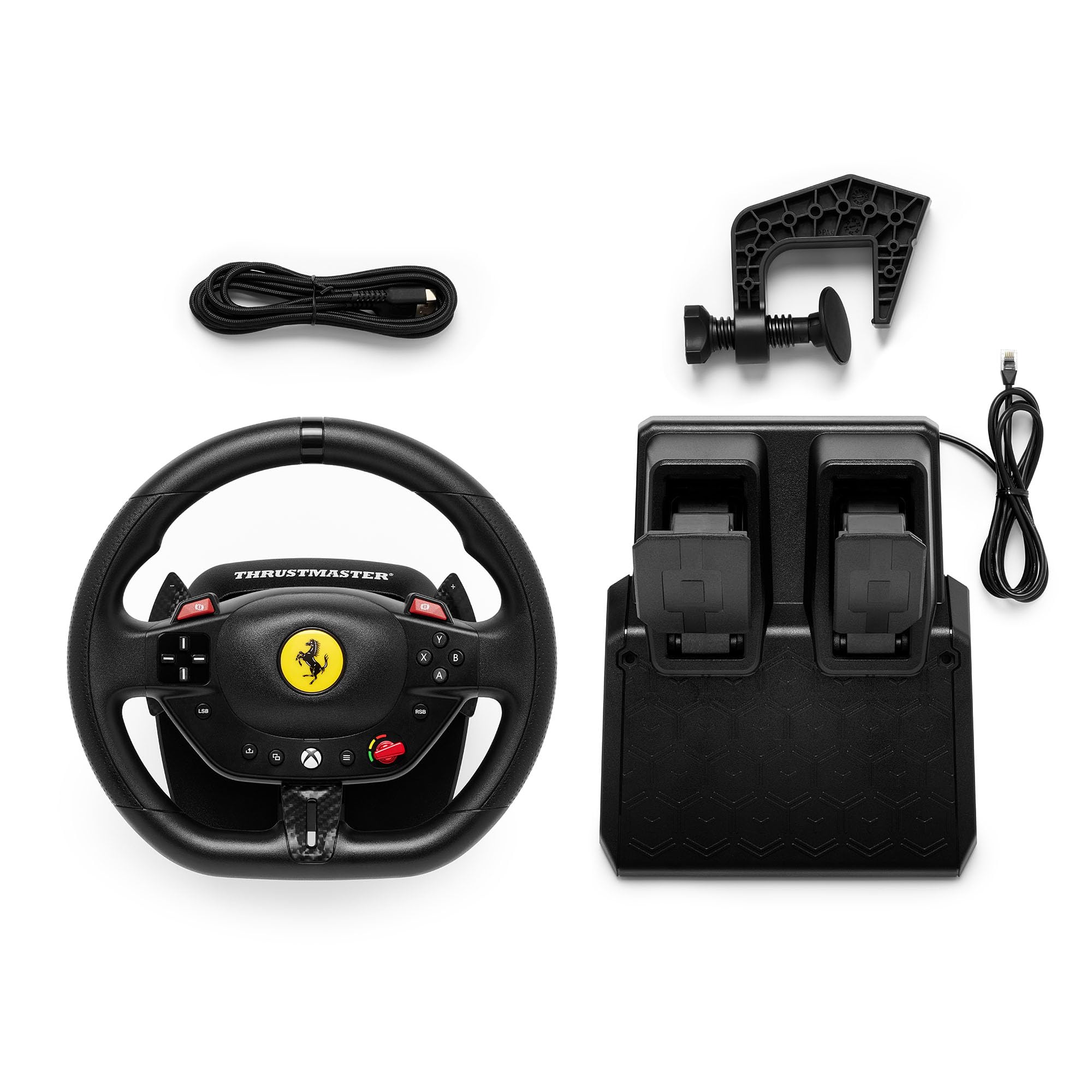 Thrustmaster T98 Ferrari 296 GTS Offizielles Ferrari Rennlenkrad Pedal-Set für Xbox Series X|S, Xbox One, PC – Bungee-Cord-System, Magnetische Pedale, Manettino-Wahlschalter