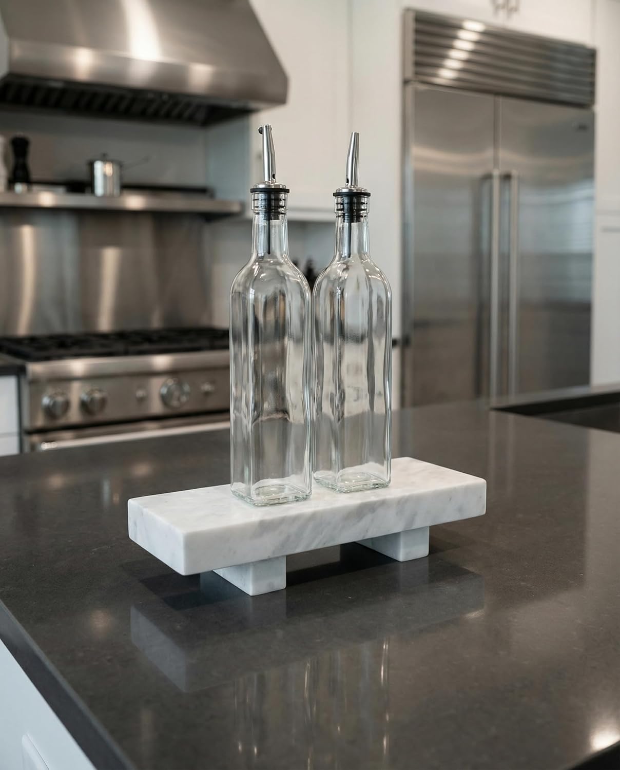 OOBOOB Bathroom Counter Organizer Marble Pedestal Stand, Natural Stone Bathroom Tray, Decorative Soap Tray for Kitchen Counter Decor, Vanity Countertop, Ideal for Marble Enthusiasts