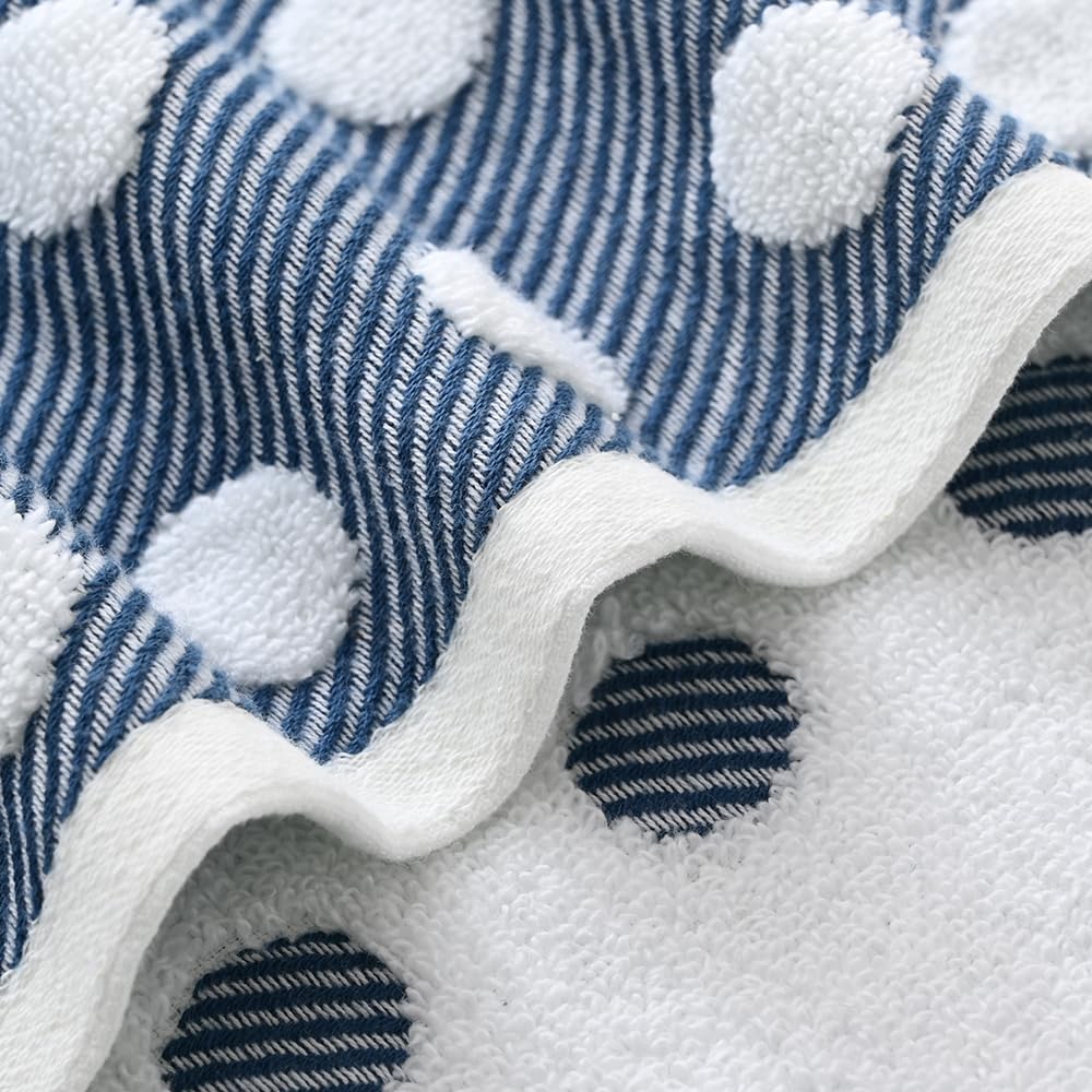 sense gnosis Navy Jacquard Hand Towels 100% Cotton Super Soft Absorbent Herringbone Striped & White Terry Polka Dot Hand Towels for Bathroom Decorative Hotel Shower 13" x 29, 2 Pack - Image 9