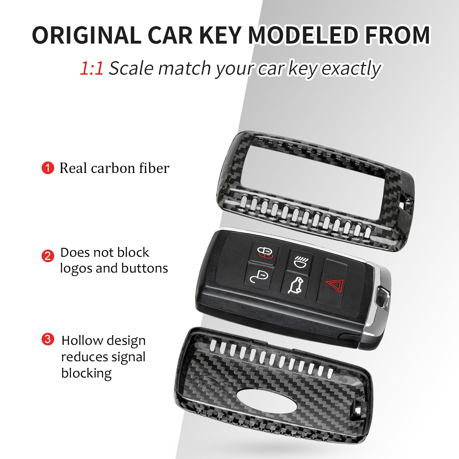 T-carbon Key Fob Cover Compatible With Land Rover With KeyChain Fit For Range Rover Discovery Evoque Sport Velar Freelander 2 Jaguar Xe Xf Xj Xel Xfl F Pace F Type 2011 19 Carbonfiber Key Accessories