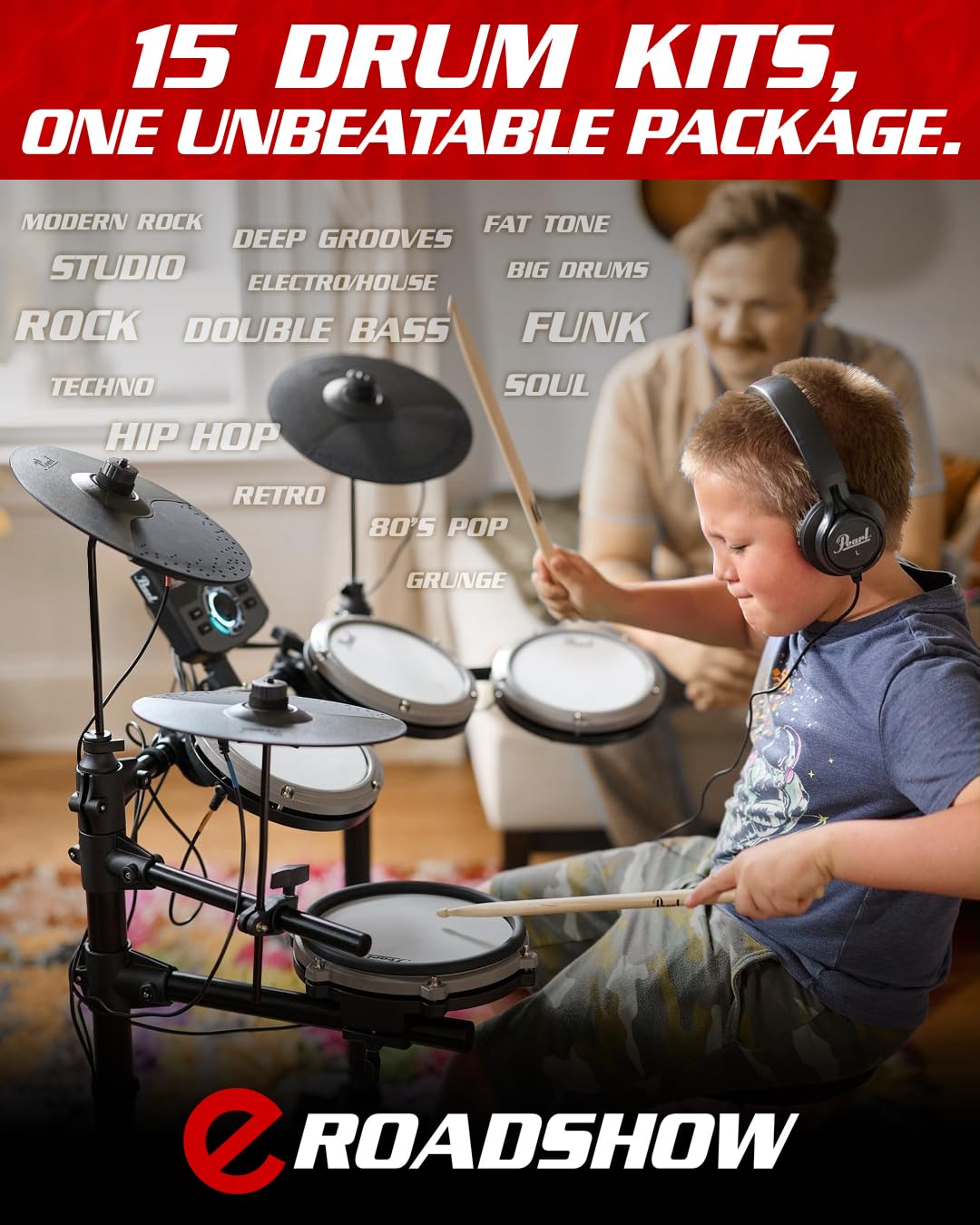 Pearl ERS1000 eRoadshow Set completo batteria elettronica con cuscinetti in rete silenziosi