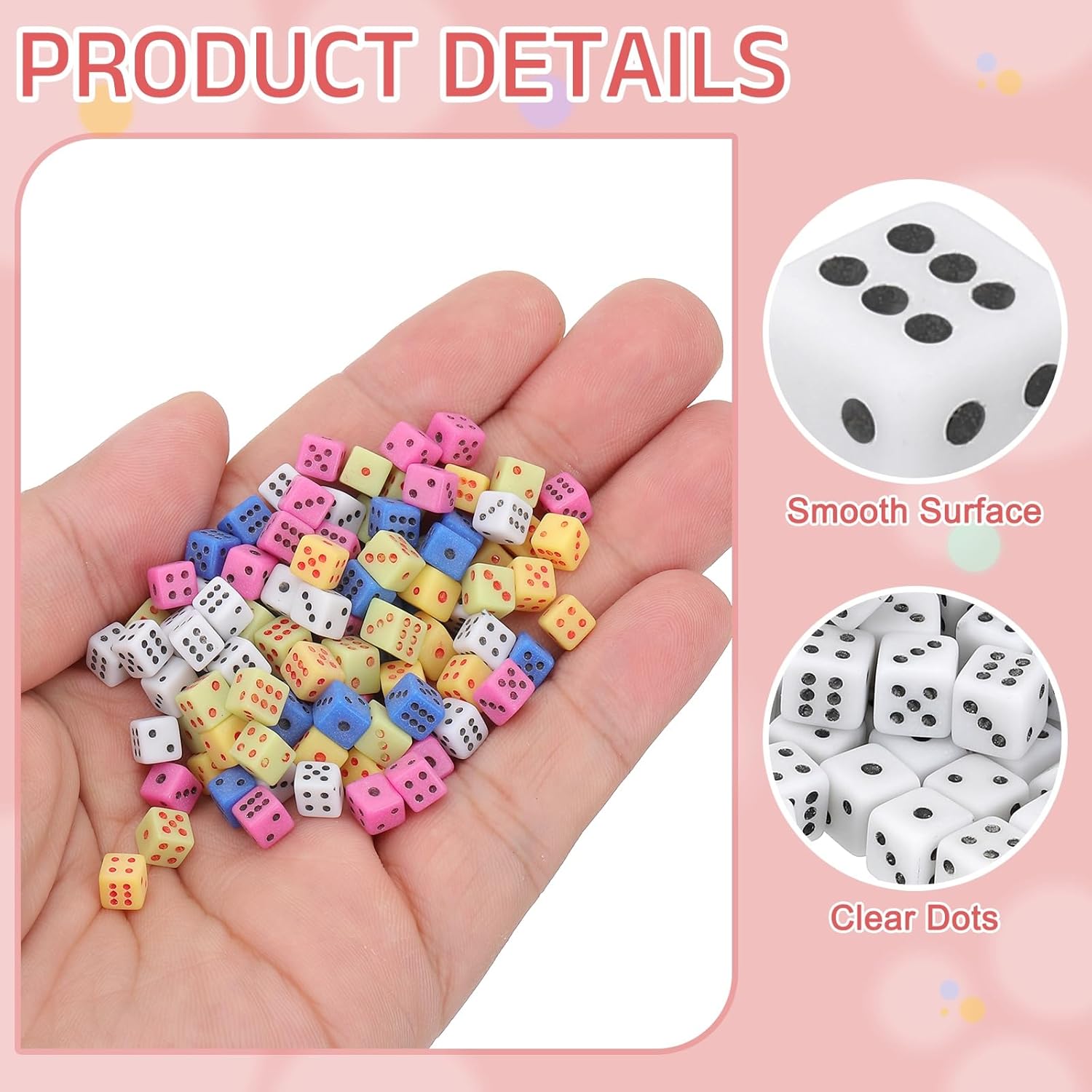 uxcell 150Pcs Mini Dice, 5mm/0.2" Acrylic Tiny Six Side Game Dot Square Dice Bulk for Table Board Game Party Activities, White/Black