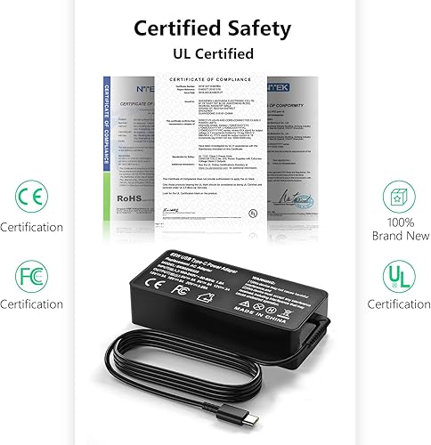 Miniatura 5 de Cargador de portátil USB C de 65 W para Lenovo ThinkPad T480s T580s T490 E480 E580, Yoga 7i 9i 14 pulgadas 15 pulgadas 2 en 1,45 W cargador