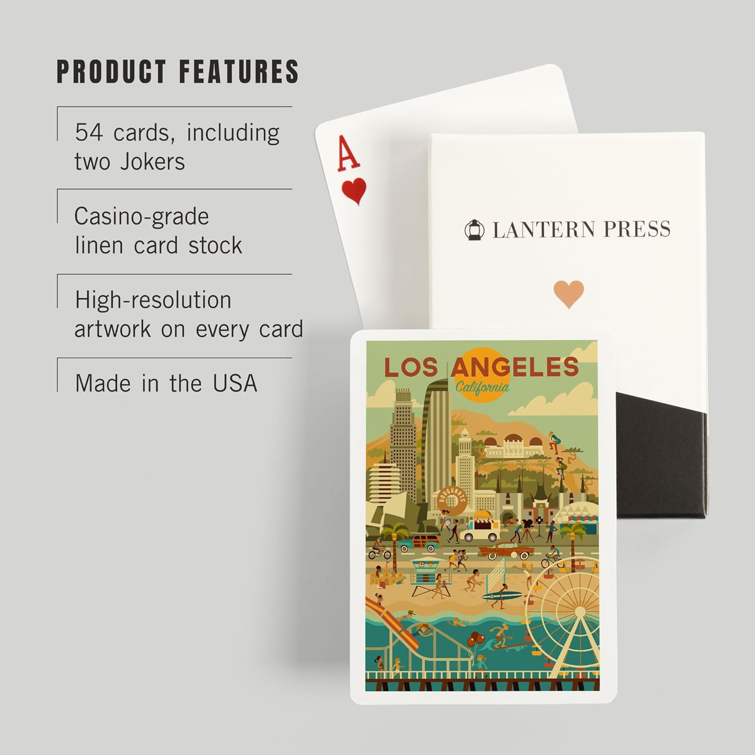 Lantern Press Los Angeles, California, City of Angels, Geometric City Series, 52 Playing Cards for Adults, Poker Size Card Deck