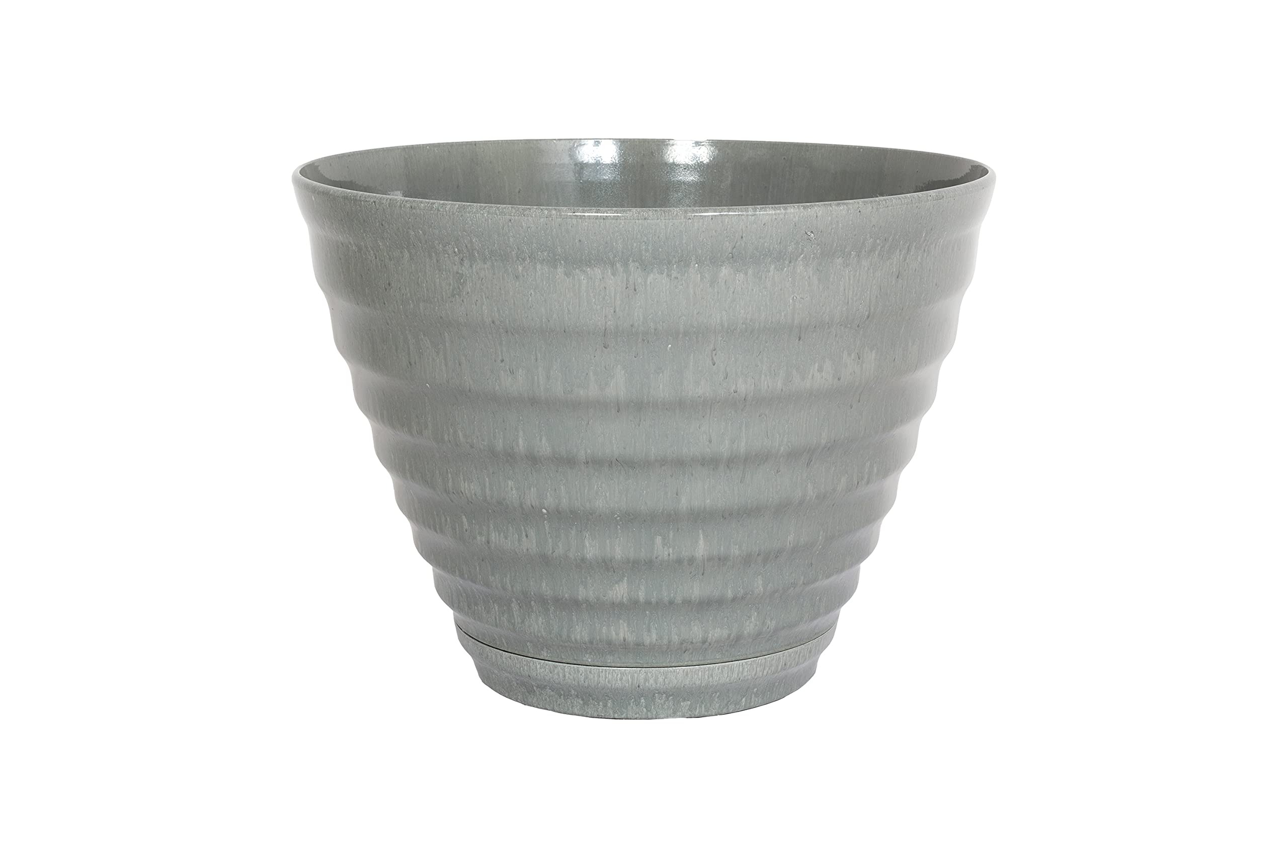Plant Avenue Grey Lightweight Recycled Plastic Garden Pot Planter With Drainage Holes | Uv Resistant & Frostproof | Kelkay Vale Planter With In Built Saucer 40Cm Flower Pot, White, Large