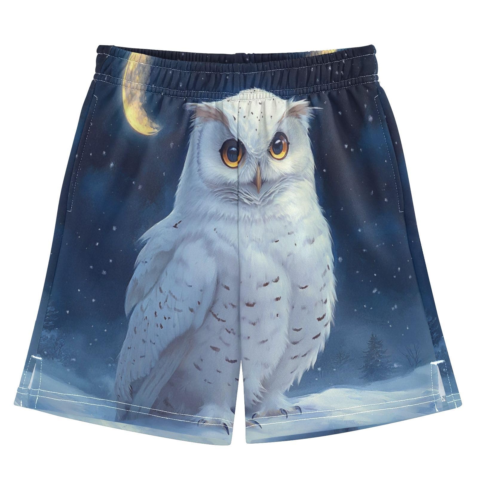 Owl Snow Moon Boys Athletic Shorts Kids with Pockets Shorts for boy Girls 12-13 Y