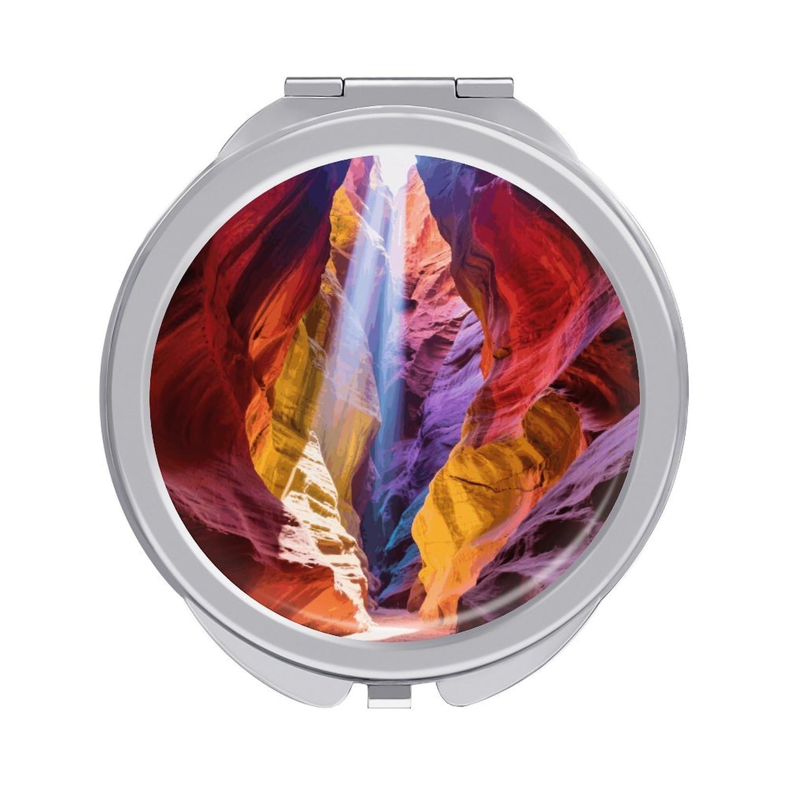 FodPand Compact Hand Mirror with 1x/2x Magnifying Round Travel Makeup Mirror Mini Foldable Colored Canyon Cosmetic Mirrors Travel Essentials Gift for Women Girl Portable for Pocket Purse -Silver