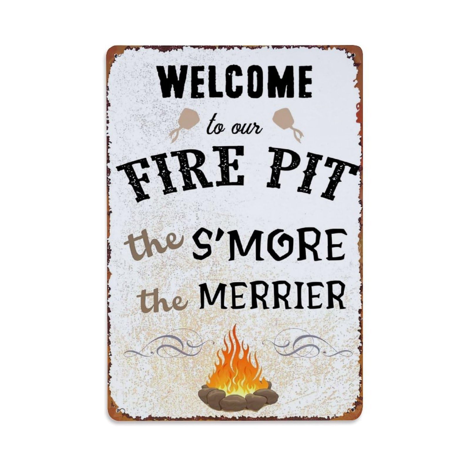 Jdfenggu Vintage Welcome Fire Pit S'more Merrier Retro Metal Tin Sign, Decor Art Poster For Bar, Home, Man Cave, Kitchen, Laundry Room Gift 8X12inch