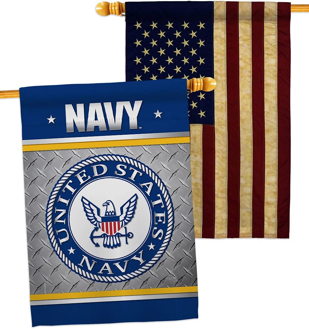 US Navy House Flags Pack Armed Forces USN Seabee United State American Military Veteran Retire Official USA Vintage Applique Small Decorative Gift Yard Banner Double-Sided Made In 28 X 40