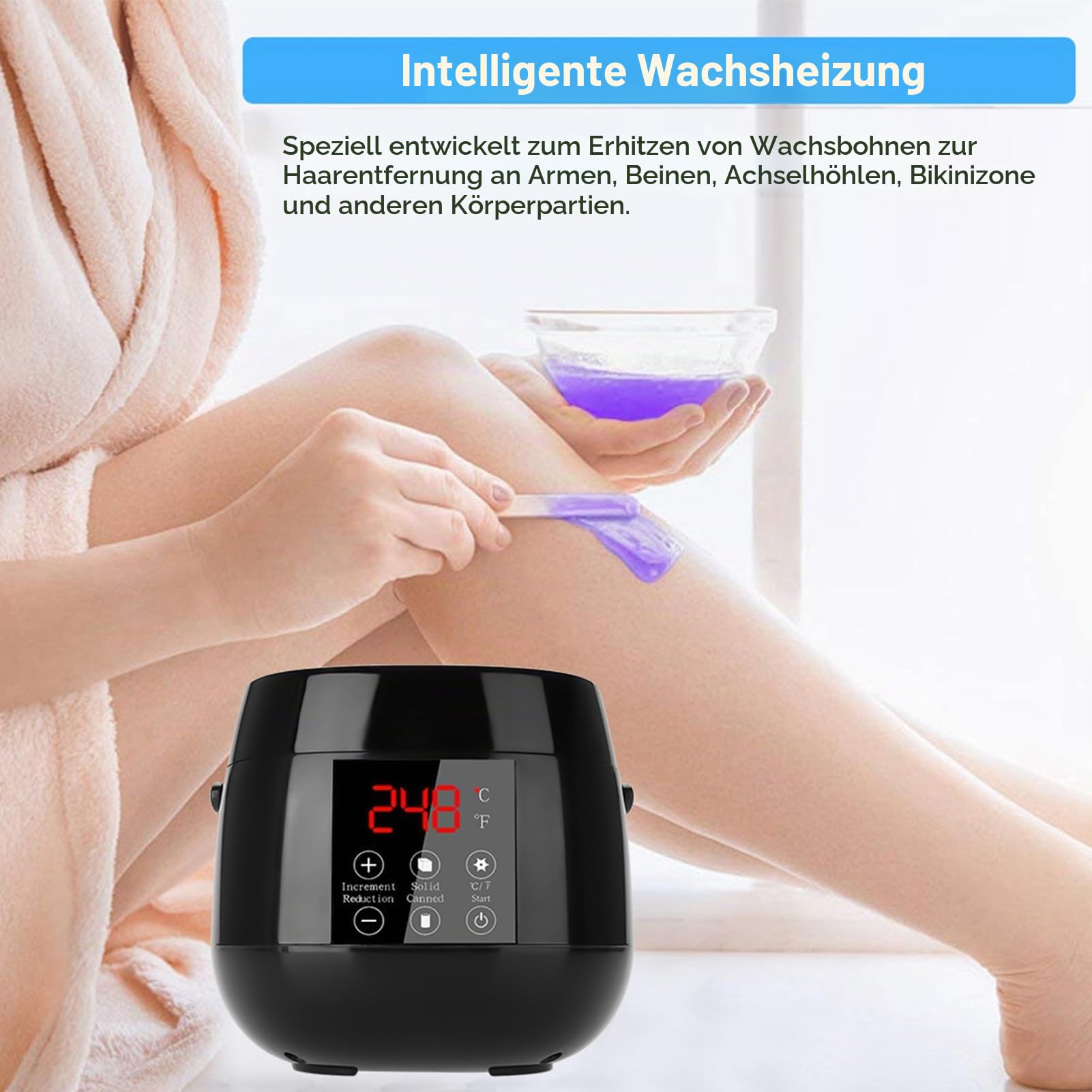 Wachswärmer, Wachs Haarentfernung Waxing Set Haarentfernungsgerät Harter Heißwachs Wärmer LED-Anzeige mit 4 Hartwachs-Bohnen und Applikatorstäbchen für Ganzkörper, Beine, Gesicht, Augenbrauen