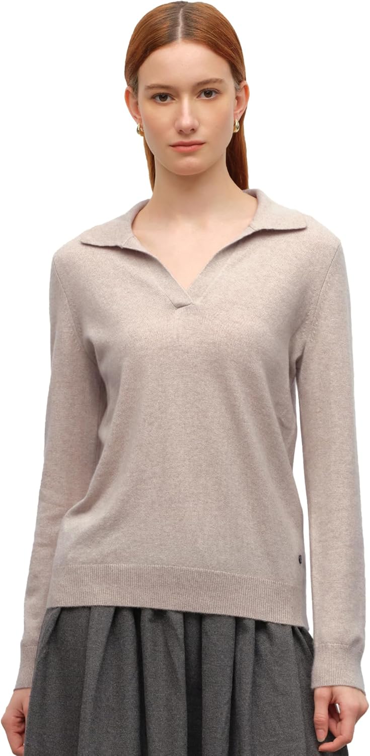 KVSS 100% Pure Cashmere Sweaters Polo V Neck for Women Johnny Collar Polo Sweater | Luxury Cashmere from Inner Mongolia