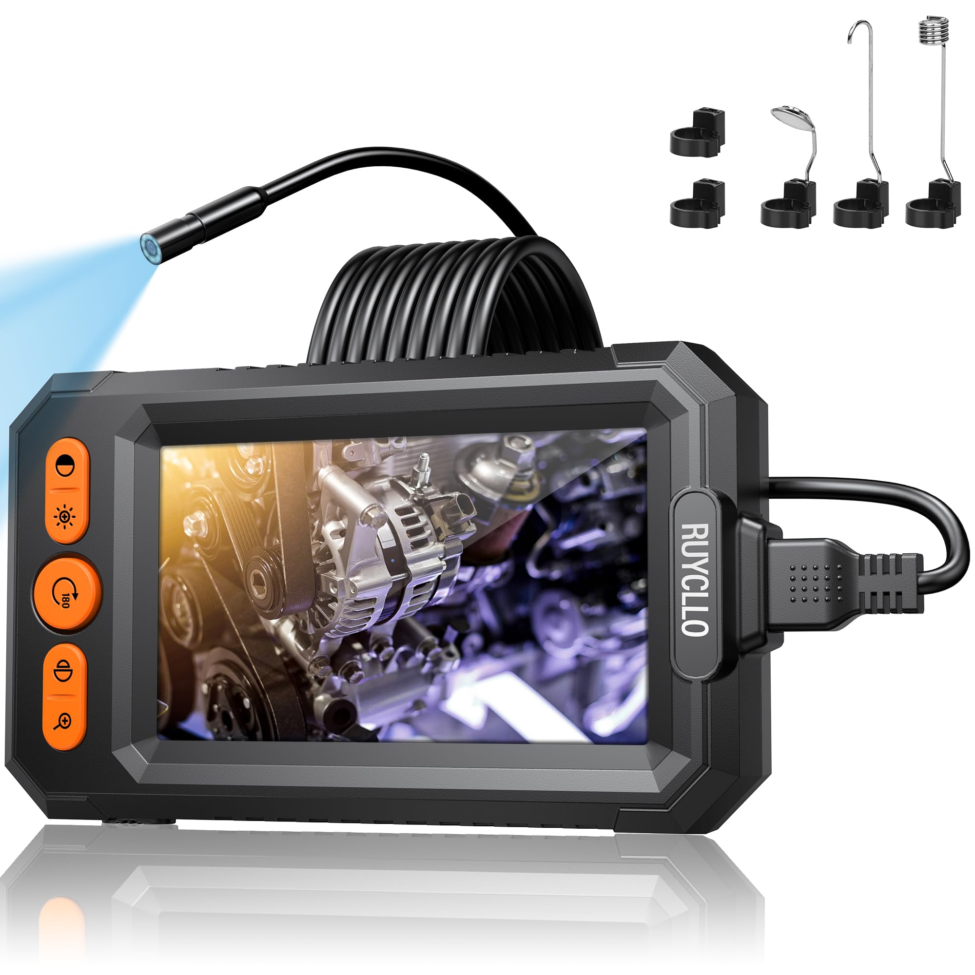 Endoskopkamera mit Licht, 1080P HD Inspektionskamera mit 8.2mm Kamera & 8 LED, IP67 Wasserdicht Endoskop mit 4.3" IPS Bildschirm, Endoskop Kamera mit 5M halbstarrem für Kabel KFZ, Rohre, Haushalt