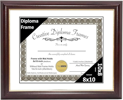 Vista 238 de Creative Picture Frames Marco de diploma de borde dorado caoba de 12 x 16 pulgadas con vidrio negro y colgadores de pared instalados, marco