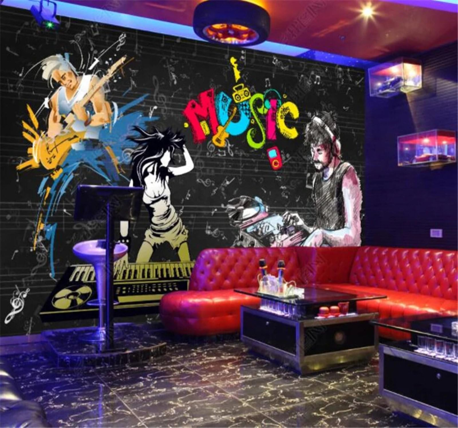 Xlming 350Cm×256Cm(B×H) Abstract Colourful Doodle People Music 3D Wallpaper Luxury Silk Study Dining Feature Sofa Grey Bedroom Living Room Tv Decorative Wall-350Cm×256Cm