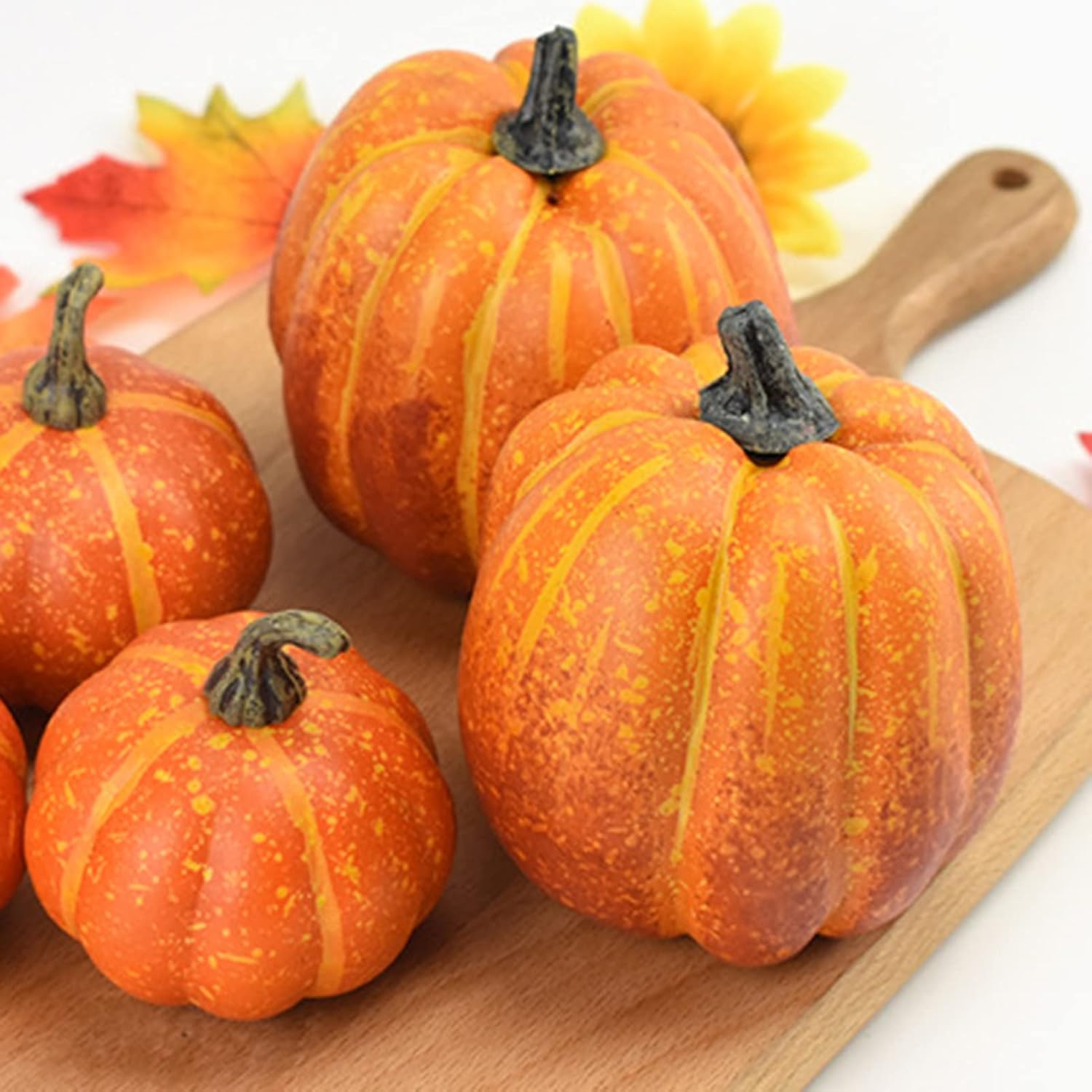 Heave 7Pcs Artificial Pumpkins Faux Foam Pumpkins Farmhouse Autumn Pumpkins for Halloween Fall Harvest Thanksgiving Party Decoration White