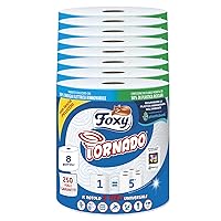 Foxy Tornado| Asciugatutto universale 8 pz, 250 strappi per rotolo a 3 veli | Carta