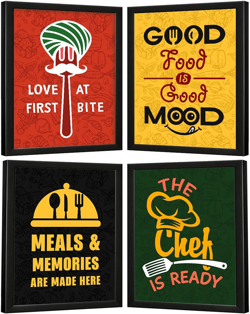 - Chaka Chaundh Acrylic Restaurant Wall Posters - Kitchen Quotes Decor Framed - Dining Wall Hanging - Set of 4 (14 X 11 Inches, Multicolor)