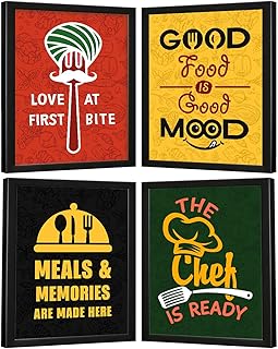 Sponsored Ad - Acrylic Restaurant Wall Posters - Kitchen Quotes Decor Framed - Dining Wall Hanging - Set of 4 (14 X 11 Inches, Multicolor)