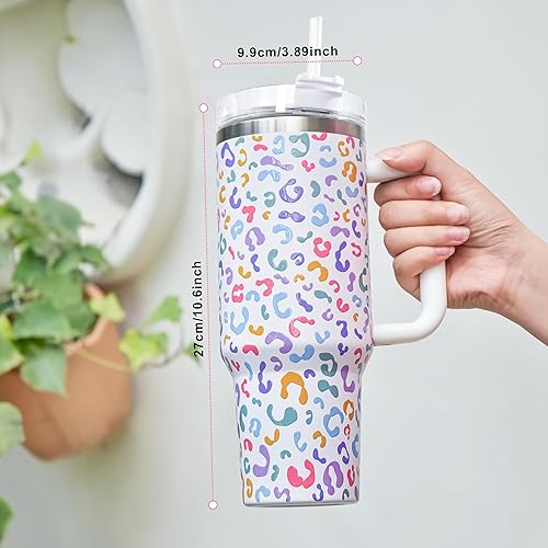 Miniatura 5 de sweet grain Vaso de 40 onzas con asa y popote, mantiene las bebidas frías hasta 24 horas, vaso de acero inoxidable aislado al vacío, tazas de viaje