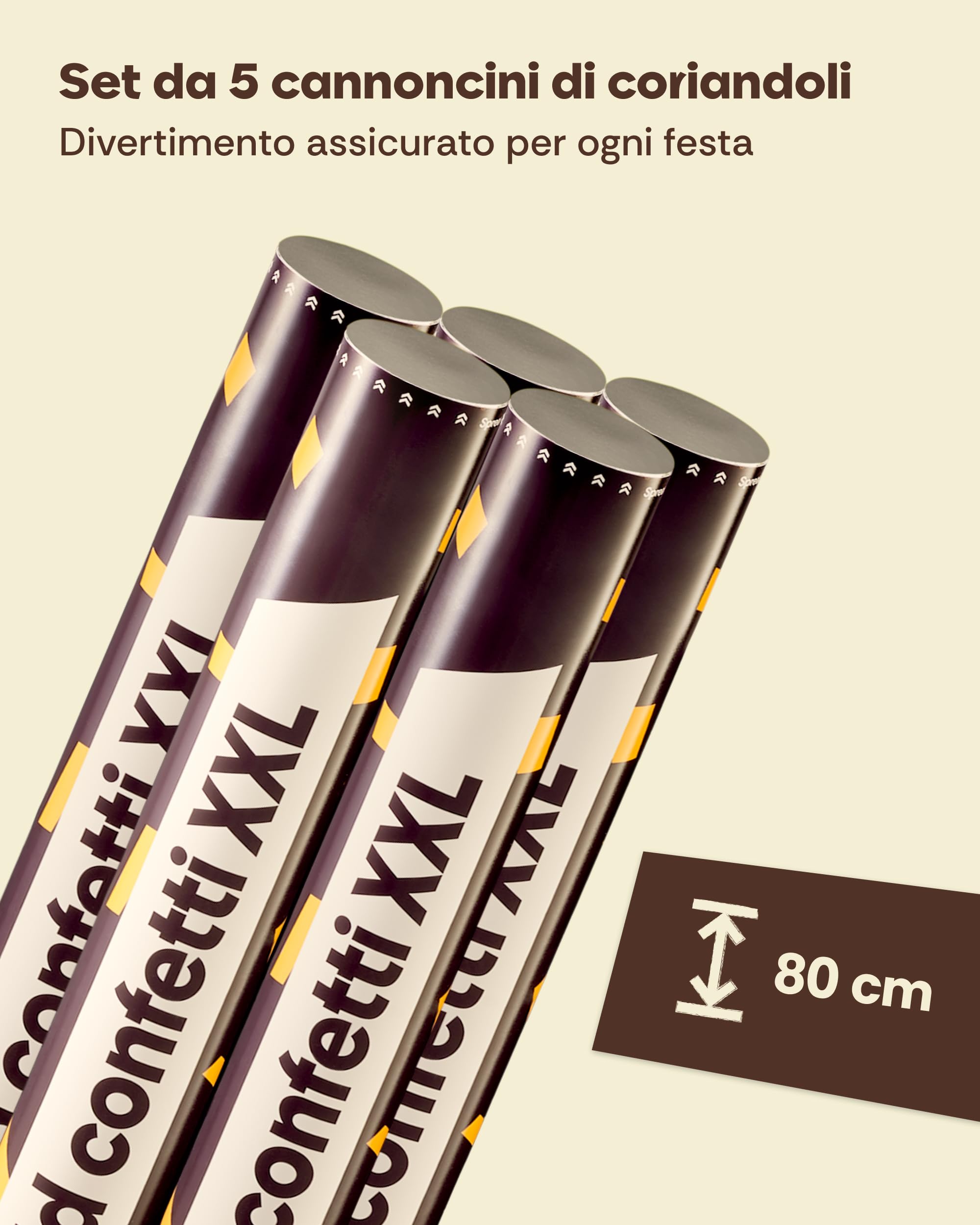 Set di 5 Cannoni Coriandoli Oro XXL 80cm - Extra Grande & Extra Coriandoli Dorati in Foglio - Facile & Sicuro da Usare - Getto Coriandoli 5-8m - Interno & Esterno