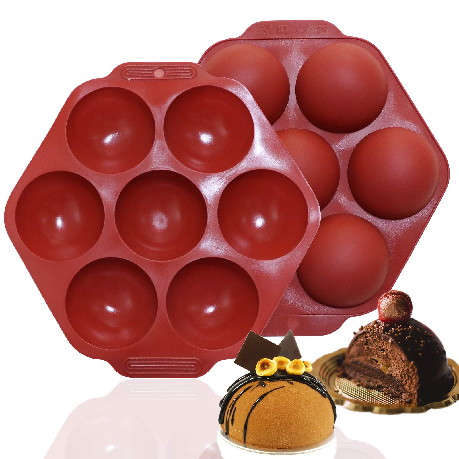 SadocomHot Chocolate Bombs Molds, 7 Cavity 70 mm Large Semi Sphere Silicone Moulds, for Making Dome Mousse Cake, Candy Bomb, Jelly (2pcs)