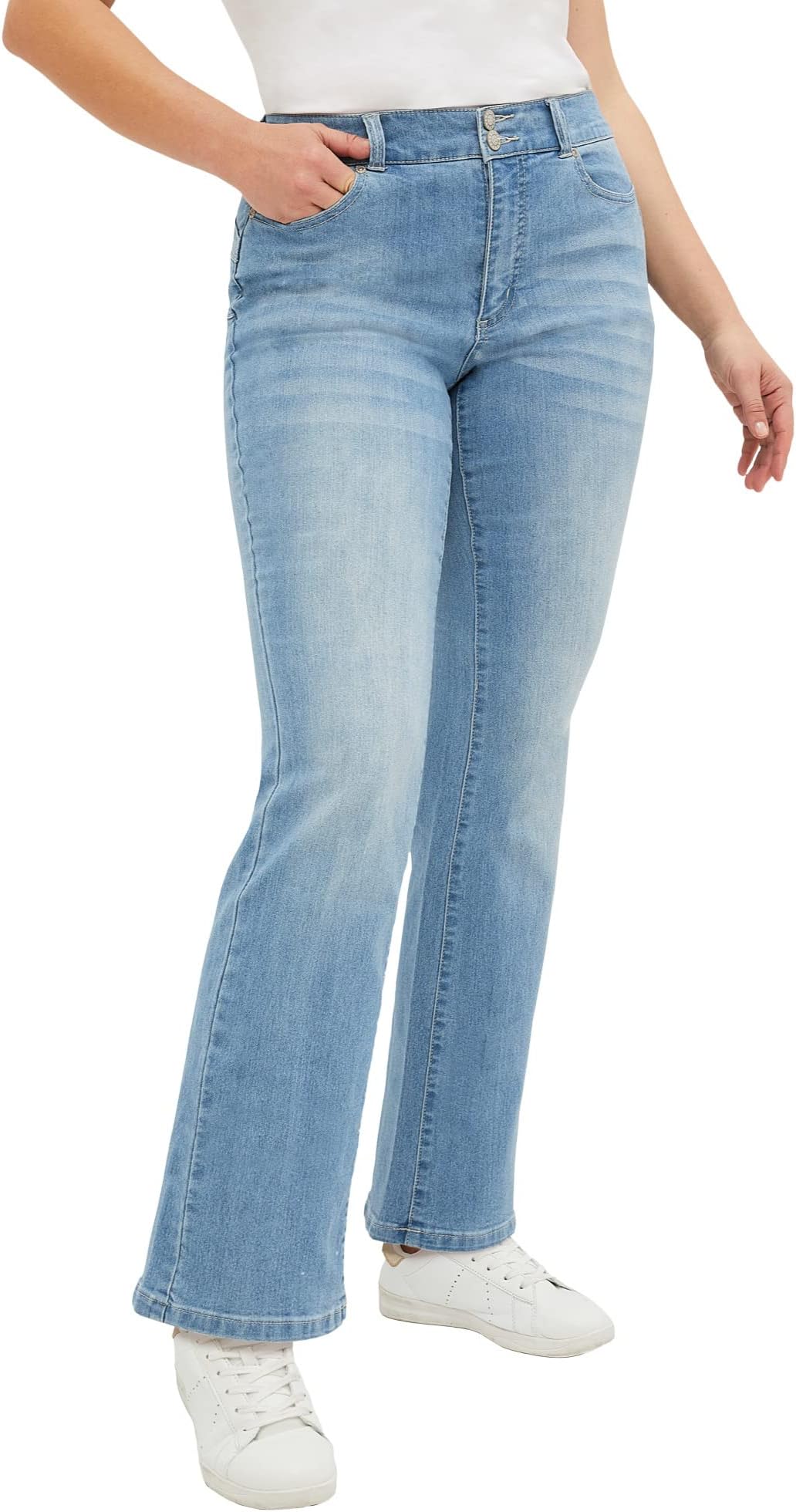 ellos Plus Size Stretch Mid-Rise Back Elastic Bootcut Jeans