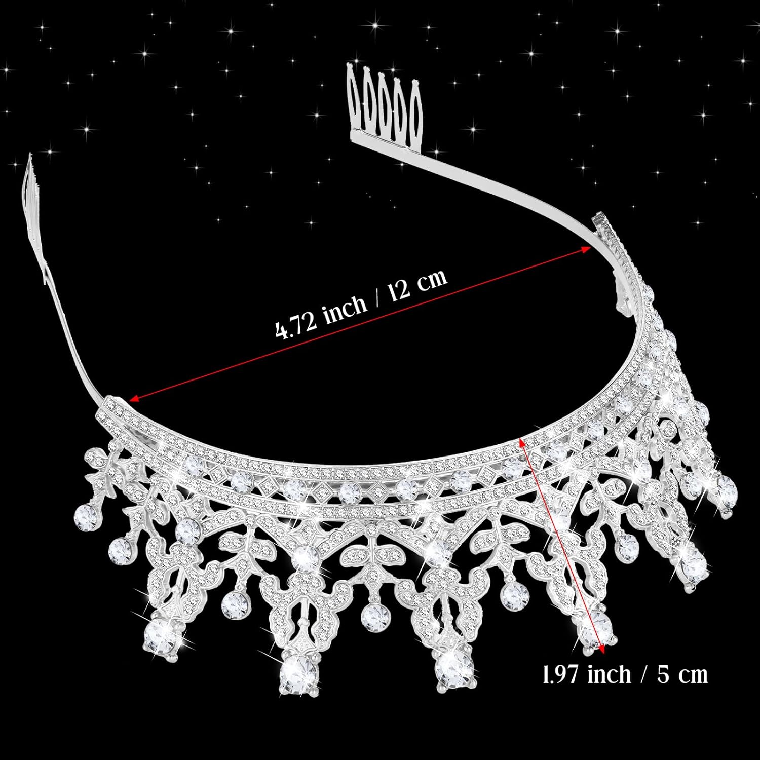 10 Pieces Crown Tiara for Women Crystal Headband with Comb Princess Rhinestone Queen Crown Bridal Hair Accessories Jewelry for Women Prom Birthday Party Wedding Gifts(Silver) - Image 2