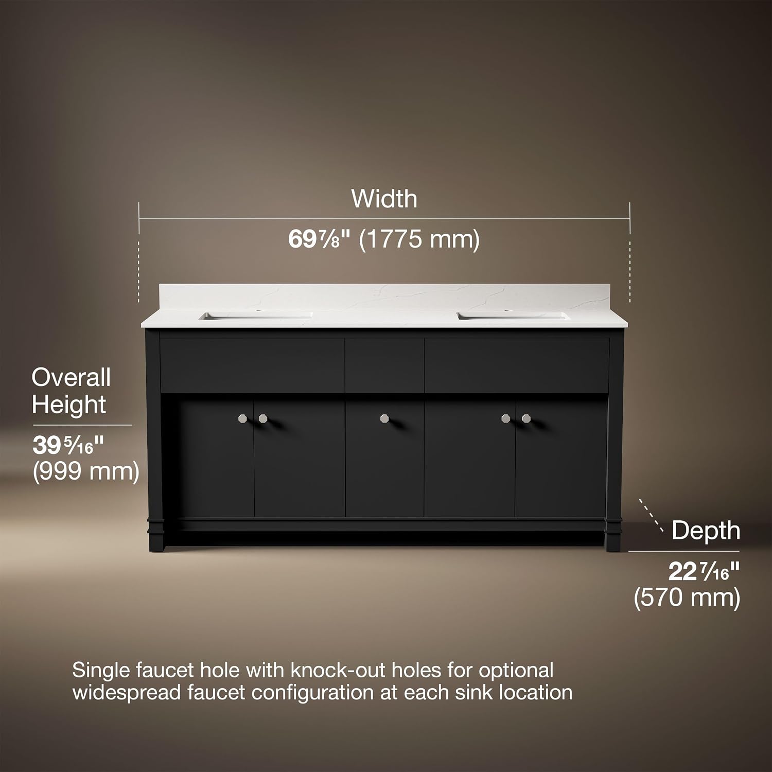 Kohler 33294-DWG Alouette™ 72" Bathroom Vanity Cabinet with Sinks and Quartz top, Ferrous Grey