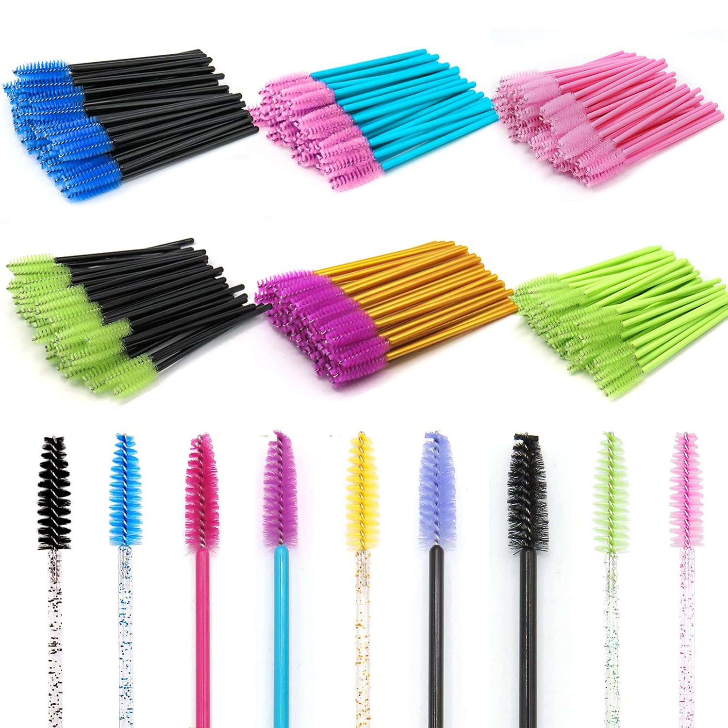 GreenLife 50 pcs Multicolor Disposable Eyelash Brush Mascara Wands Applicator (Random Color)