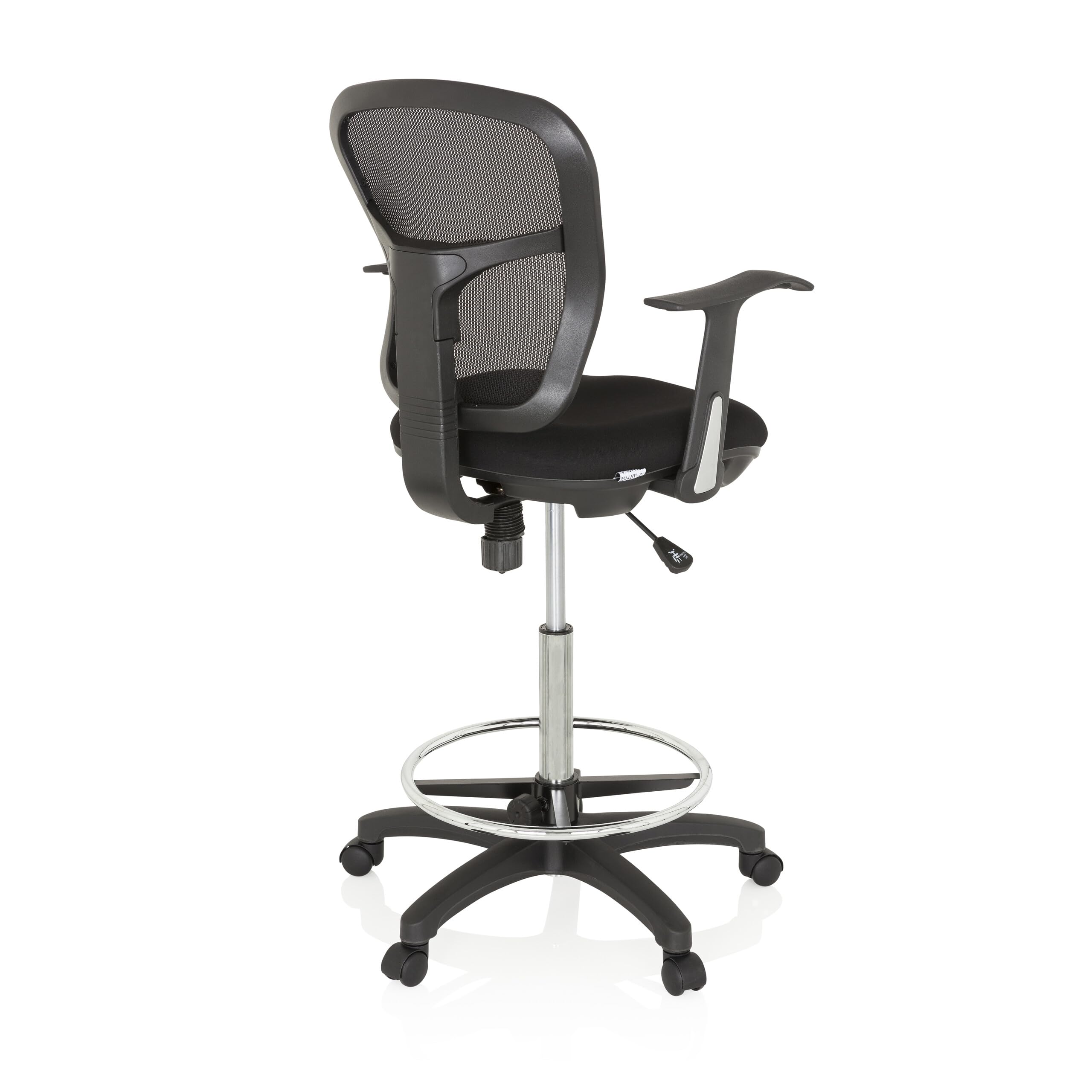 HJH Office 760008 Sedia da lavoro TOP WORK 108 in rete nera Sedia da banco ergonomica con poggiapiedi ad anello