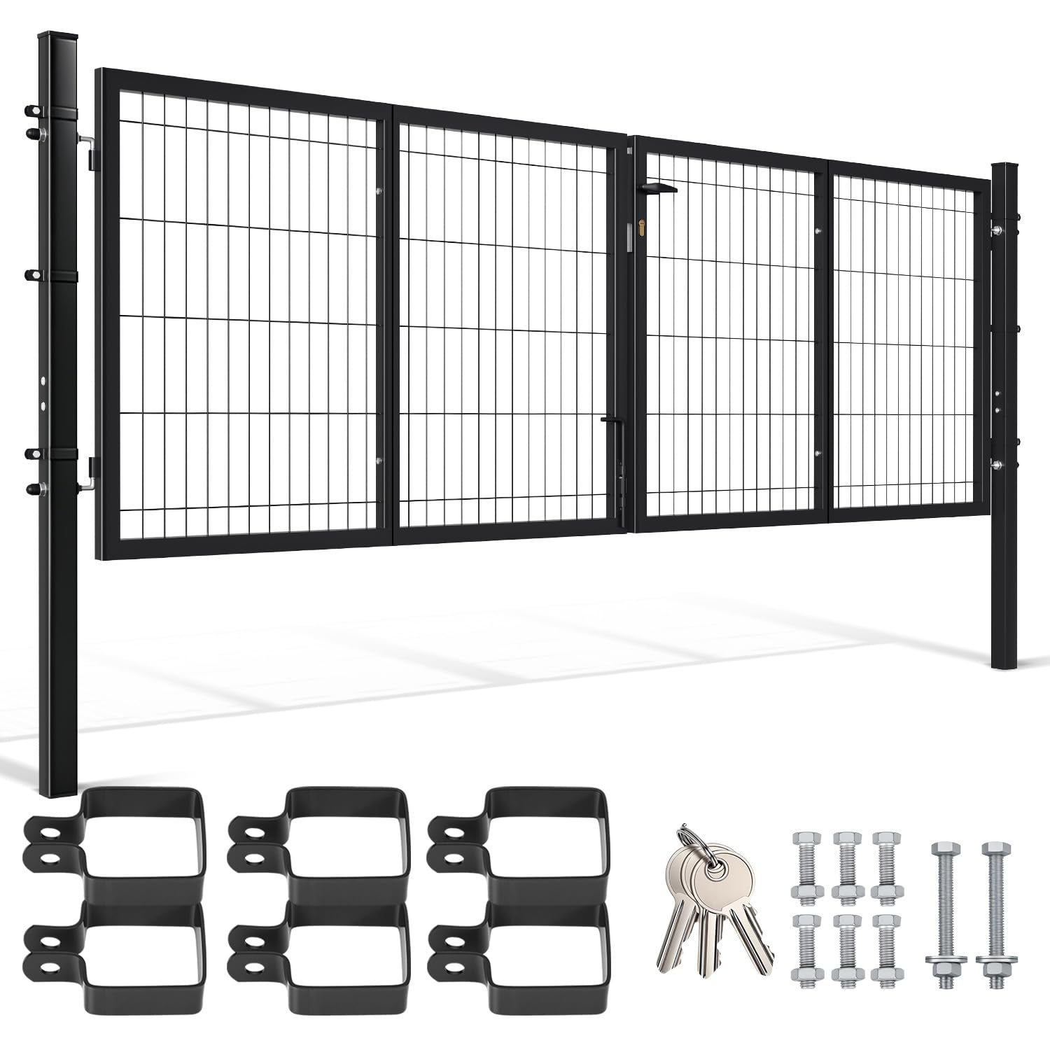 Cancello da giardino in metallo, porta a doppio battente, 300x100 cm, tubo quadrato, per giardino anteriore/terrazzo, per recinzione a doppio filo (Antracite).