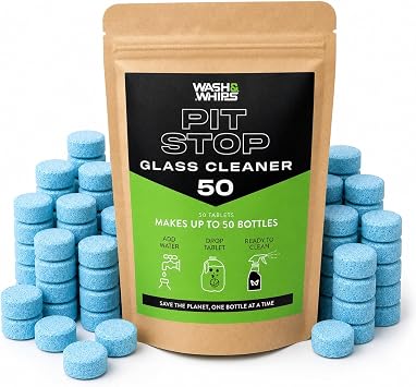 WASH&WHIPS Window/Glass Cleaner Refill Tablets - 50ct Makes 50 Gal - Streak-Free, Cleans Glasses, Windows, Windshields - Car, Office, Home & Kitchen
