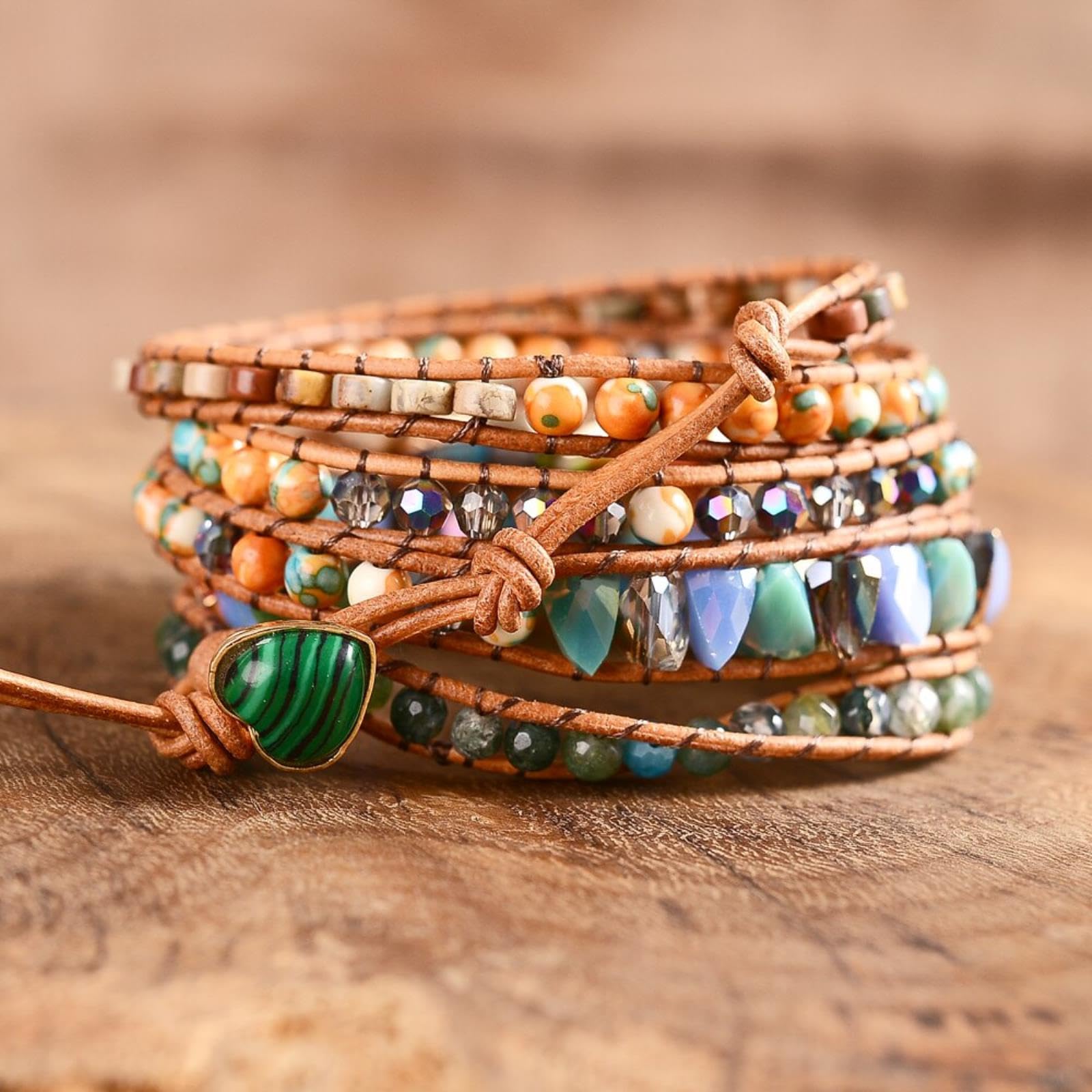 Weav Baum des Lebens Herz 7 Chakra Stein Perlen Damen 5X Wickelarmbänder Armreifen