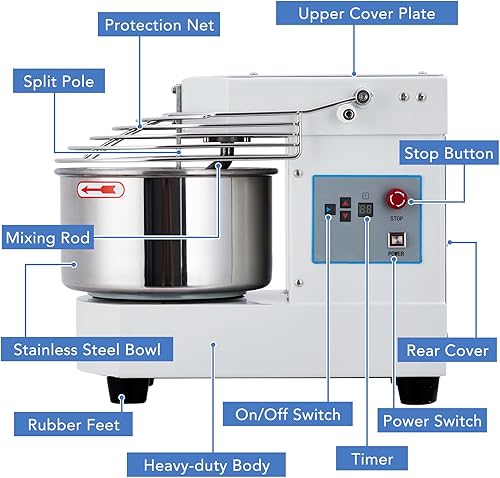 Miniatura 5 de Mezclador comercial de alimentos de 10.5 cuartos de galón  Máquina amasadora de masa de doble rotación de 650 W con temporizador de pantalla táctil
