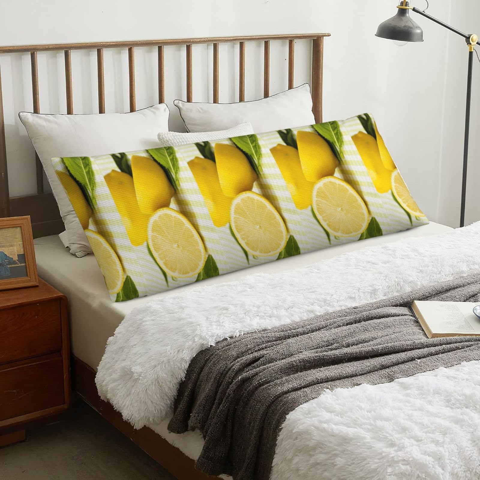 Yellow Lemon, Body Pillow Cover with Zipper,Long Body Pillowcase 20 x 60 in