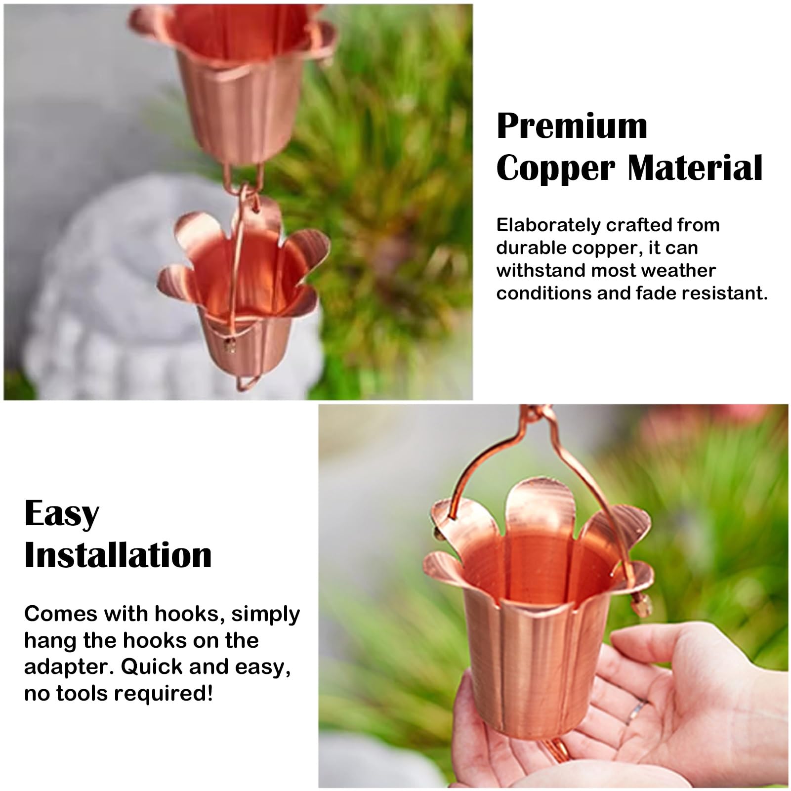 Amazon | 雨鎖 鎖樋 屋根雨どい用の吊り下げ雨鎖、銅の雨コレクター