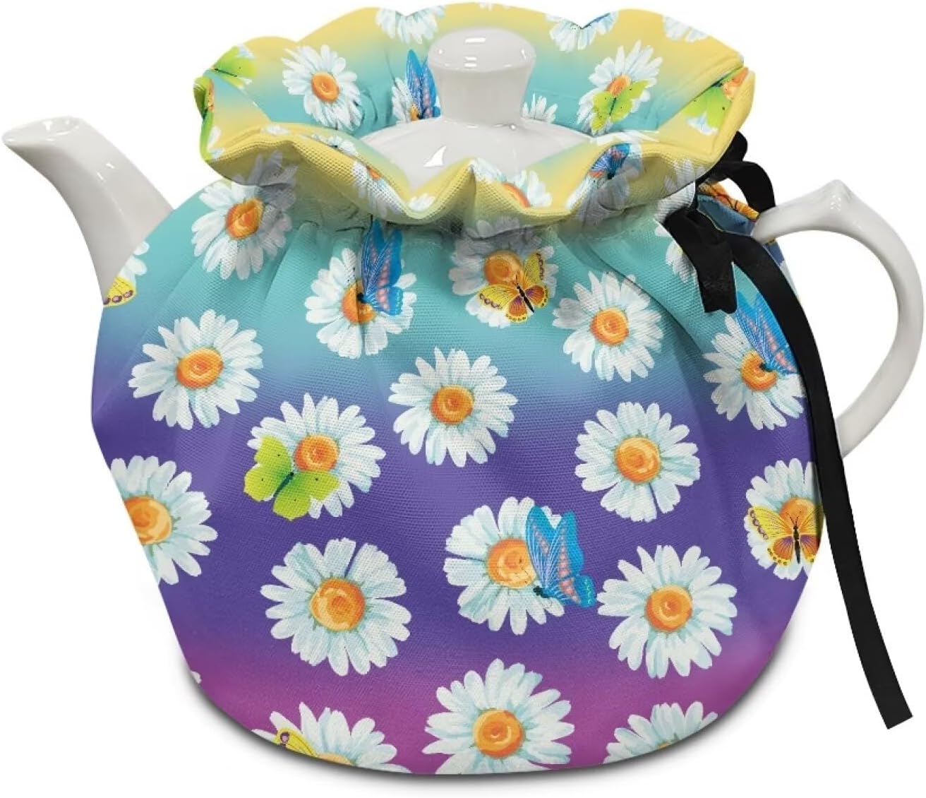 Daisy Butterfly Tea Cozy for Teapot, Durable Kitchen Kettle Dust Cover, Heat Resistant Breakfast Warmer Keep Warm Home Kitchen Decor
